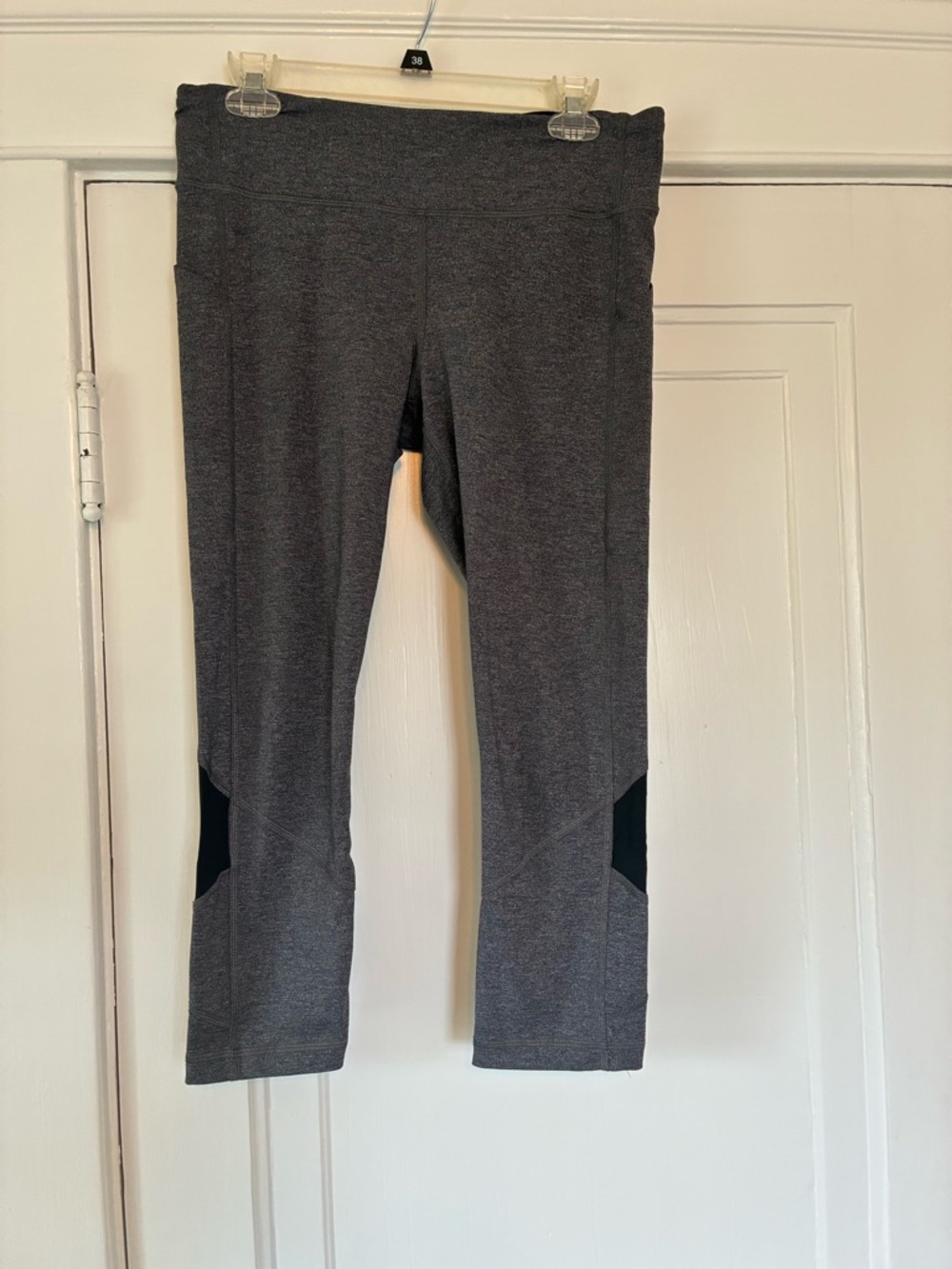 lululemon athletica Heather Gray Capri Leggings with Black Panels